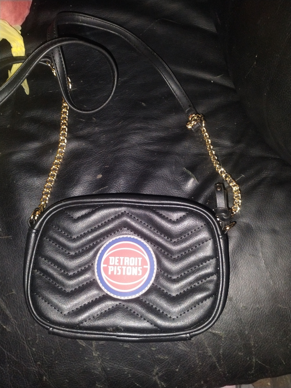 Black Quilted Crossbody Bag with Gold Chain